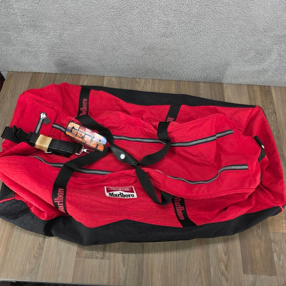 Marlboro Unlimited Gear Red Black Rolling‎ Duffle Bag Vintage 90s Travel Luggage